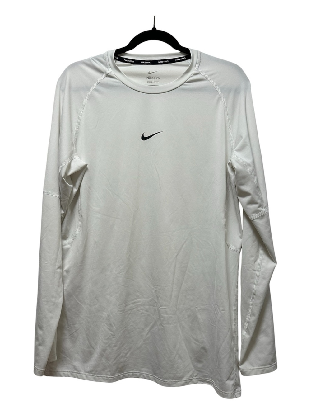 Nike Long Sleeve White Dri-FIT Performance Top with Black Swoosh